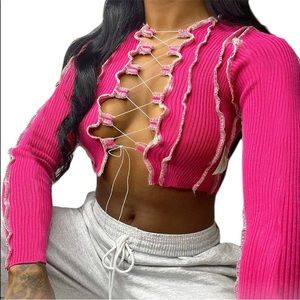 Fuscia lace up top